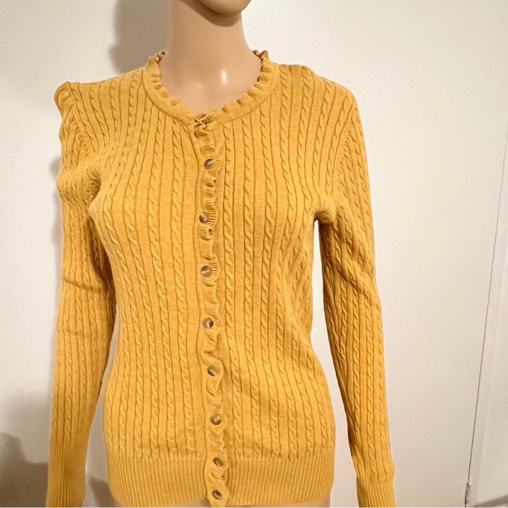 Eddie Bauer Yellow Ribbed Knit Cardigan Sweater - Picture 2 of 2